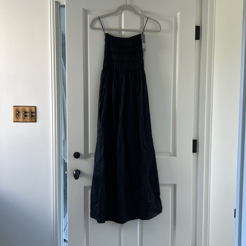 Sir The Label Linen Strapless Dress Ruched Black